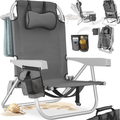 Chaise de plage pliable avec fonction sac à dos gris (1/5)