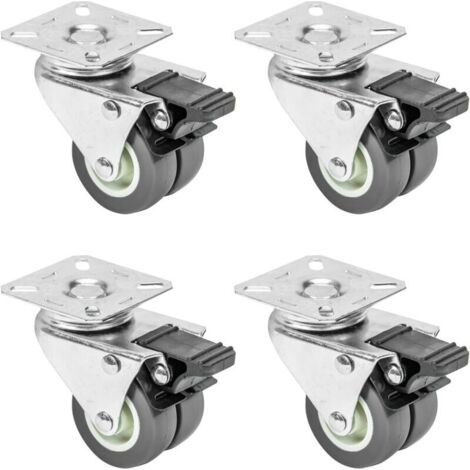 BARKBUSTERS 6720 Lot de 4 roulettes doubles pour charges lourdes avec frein Polyuréthane 50 mm jusqu'à 400 kg Gris (1/4)