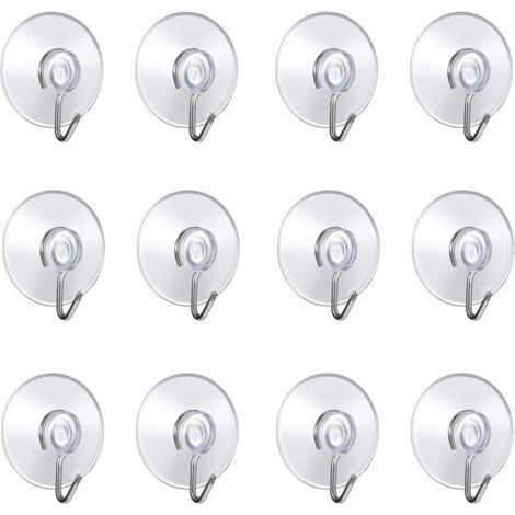 (Set of 12 pcs suction cups) 4x4.4x1.4cm, Wall Hook with Suction Cup, Small Plastic Suction Cups with Round Hook for Bathroom and Kitchen (1/3)