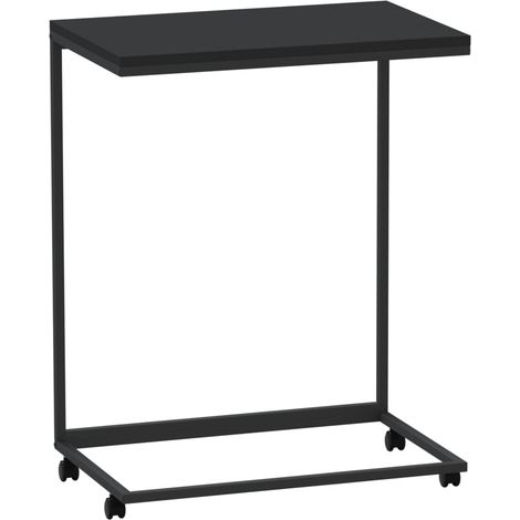 Table d'appoint en forme de C sur roulettes 55 x 35 x 70 cm bois d'ingénierie noir DEC031299