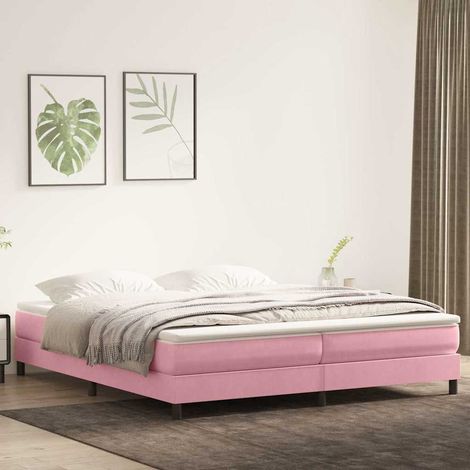 Cadre de lit avec sommier à lattes en velours rose 200 x 210 cm, sans matelas - PANGIVO (1/5)