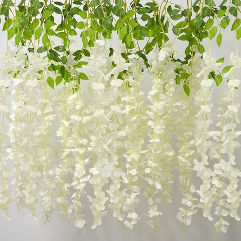 MINKUROW 12 Piezas De Flores Artificiales Falsas Wisteria Vine Garland Colgantes Románticas Wisteria Flores Para Boda Arco Arreglo Ceremonia Hogar Jardín Fiesta Decoración (Blanco) (1/3)