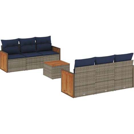 7-teiliges Gartensofa-Set mit Kissen, grau, Polyrattan vidaXL (1/5)
