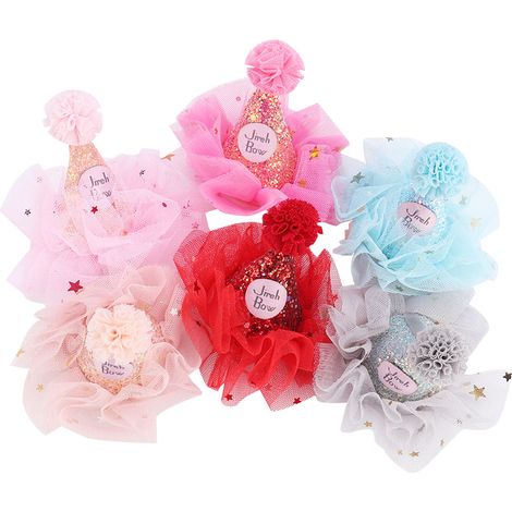 Chapeau De Fête Pour Chien Et Chat - Décoration En Dentelle Avec Pince - Accessoire Pour Anniversaire Et Soirée - Lot De 6 Pièces (1/5)