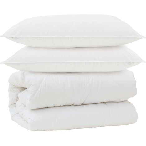 Couette avec Oreillers avec oreiller 3 pcs Blanc Microfibre (1/5)