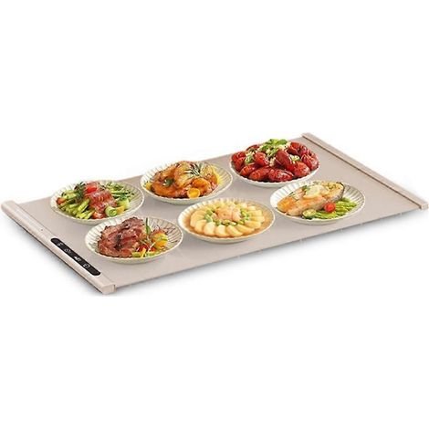 Plateau chauffant électrique à température réglable, chauffe-plats en 10 secondes, pliable, idéal pour buffets et réceptions (prise US-B, blanc crème). (1/5)