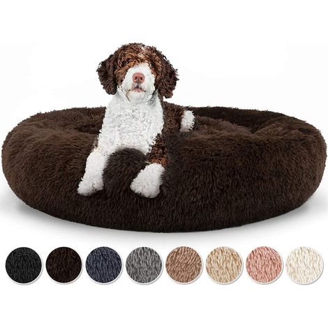 Rundes Hundebett Donut, flauschiges Haustierkissen, waschbar, rutschfest, braun 80x80x20cm