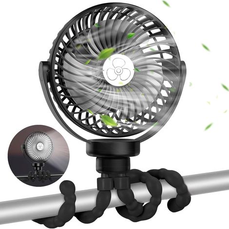 Tragbarer USB-Tischventilator, 360°-Drehung, 3 Geschwindigkeitsstufen, 2600 mAh wiederaufladbarer Mini-Leiseventilator für Kinderwagen, Büro, Camping (1/5)