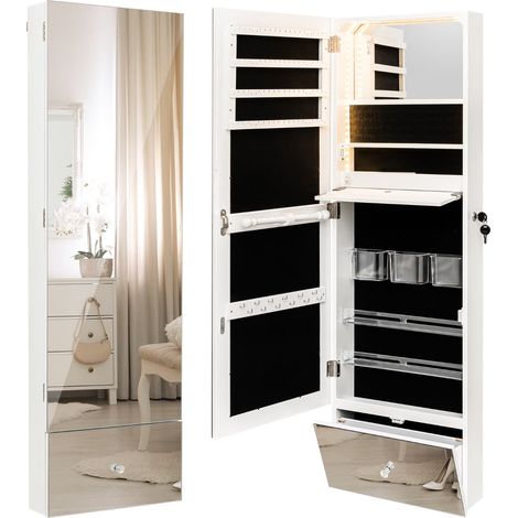 Mobiletto portagioielli da parete con specchio a figura intera 37 x 11 x 120 cm spazio di archiviazione ottimizzato design moderno in MDF bianco 200010336