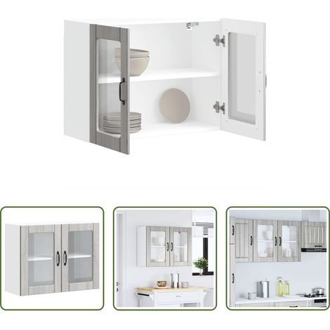 vidaXL Wandregal - Küchen-Hängeschrank mit Glastür Lucca Grau Sonoma Holzwerkstoff (1/5)