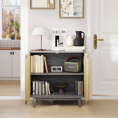 MEUBLIV Sideboard 79 x 39,5 x 78 cm Grau mit geflochtenen Türen (1/5)