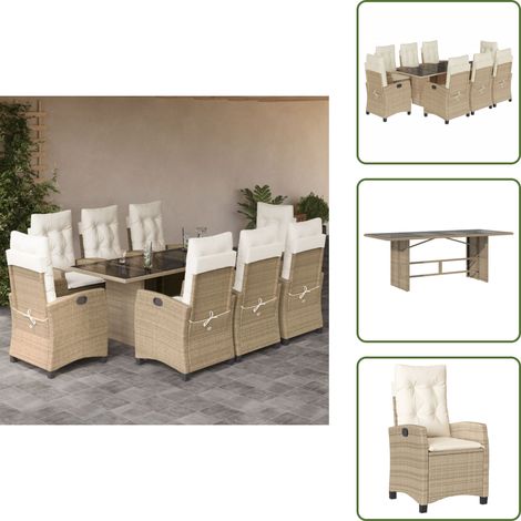 Chaise de jardin inclinable - vidaXL Ensemble à manger de jardin et coussins 9 pcs beige Poly rotin - Coussin de siège (1/5)
