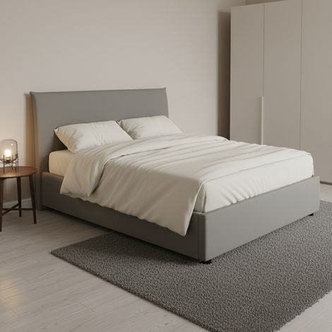 Talamo Italia Cama de plaza y media Ashasa, Cama contenedor con revestimiento de tela, 100% Made in Italy, Apertura frontal, adecuado para colchón Cm 120x190, Gris, con embalaje reforzado (1/5)