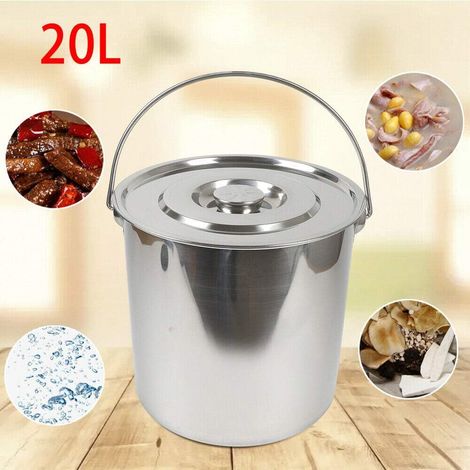 Secchio da cucina industriale in acciaio inox, da 20 litri, per alimenti, per il latte, per la cucina, per l'acqua e lo spumante + coperchio (1/5)