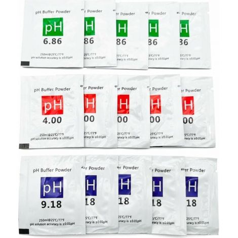 BEBUSINGOTO Lote de 15 unidades de solución tampón para medidor de pH, pH 4,00/6,86/9,18, mirilla de punto de calibración para medidor de pH, calibración rápida y precisa de la pureza del agua. (1/5)