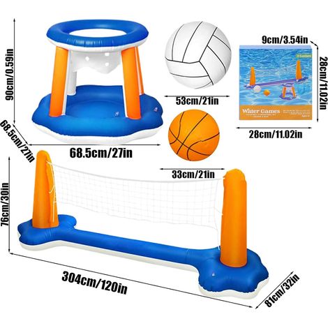 Ensemble de volley ball pour piscine lot de 1 avec filet réglable et accessoires de jeu pour plage lac jardin et loisirs en famille (1/5)