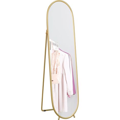 Großer, ovaler Standspiegel mit goldfarbenem Metallrahmen, ideal für Eingangsbereich, Schlafzimmer oder Ankleidezimmer, Maße 40 x 160 cm