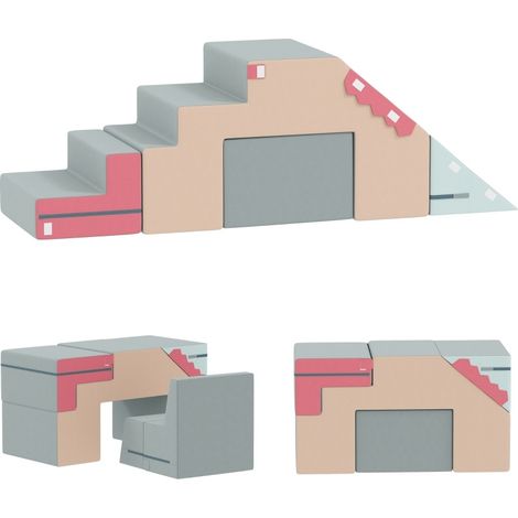 Set de 2 blocs de jeu doux en mousse avec revêtement en similicuir pour tout-petits, pliable, multicolore (1/5)