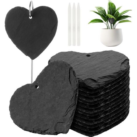 Lot de 15 Étiquettes Ardoise, Carré 10x10cm, Piquet Acier, Craie Incluse, Jardin Potager (1/5)