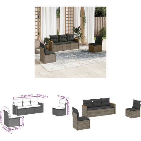 5-tlg. Garten-Sofagarnitur mit Kissen Grau Poly Rattan - Gartensofas - Outdoor Möbel - Lounge Set - Gartenlounge - Rattan Sofa - Home & Living (1/3)