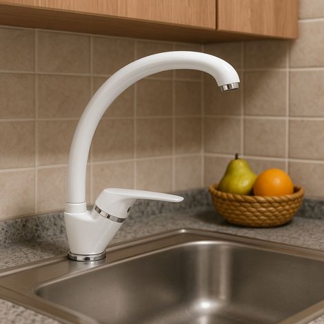 Miscelatore monoforo in ottone colorato per lavello cucina modello oslo erogazione orientabile finitura- bianco - confezione 1 (1/5)