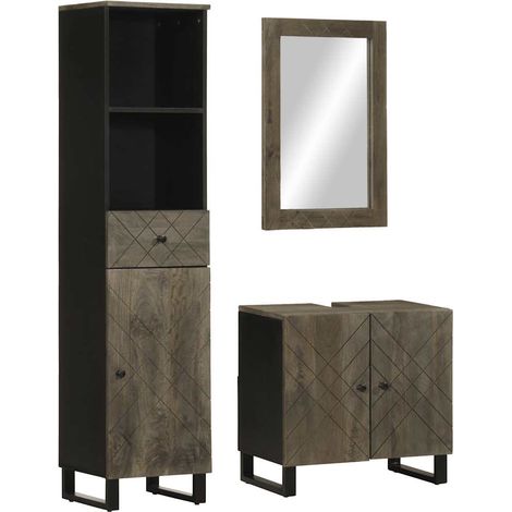 3 Piece Bathroom Furniture Set Black Solid Wood Mango vidaXL (1/5)