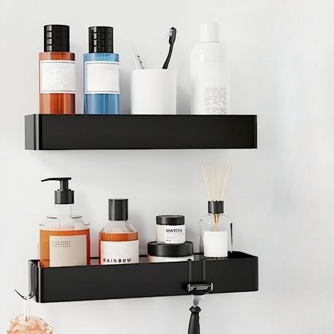 Tablette De Douche En 2 Parties, Pas De Perçage Nécessaire, Matériau En Acier Au Carbone Résistant À La Rouille Tablette De Douche (1/5)