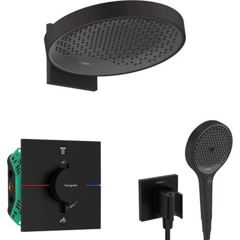Hansgrohe - Brauseset mit Unterputz-Thermostat, mit Einbaukörper, Durchmesser 36 cm, 3 Strahlarten, schwarz matt SANI21HHH411 (1/5)