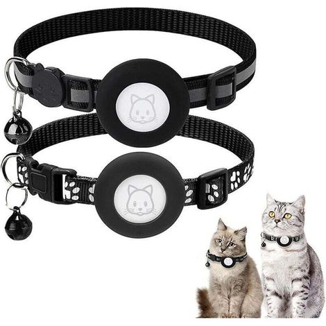 Air Tag 2-teiliges verstellbares reflektierendes Katzenhalsband mit Sollbruchstelle und schwarzer Glocke (1/2)