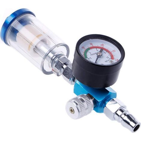 Kit de herramientas combinado para manómetro de presión de pistolas de pintura, regulador neumático de 1/4" con separador de filtro de aire y trampa de agua en línea. (1/5)