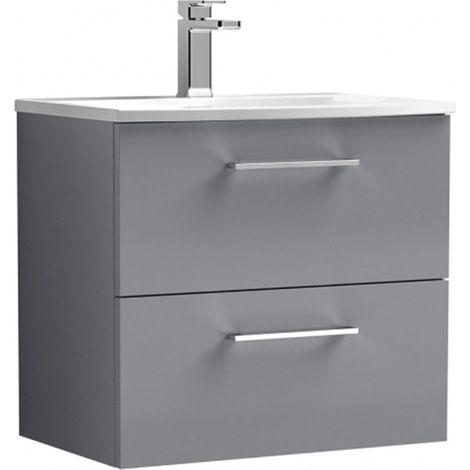 Nuie Arno Satin Grey 600mm Wall Hung 2 Drawer Vanity Unit and Curved Ceramic Basin - ARN2224G (1/4)