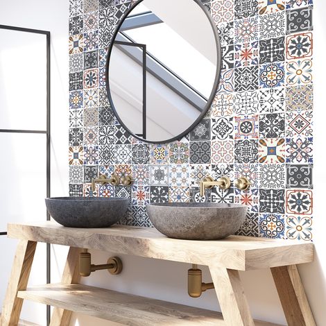 Sticker Mural Carrelage adhésif Cuisine Salle de Bain - 30 STICKERS CARRELAGES AZULEJOS JONIVA - 30stickers10x10cm (1/5)