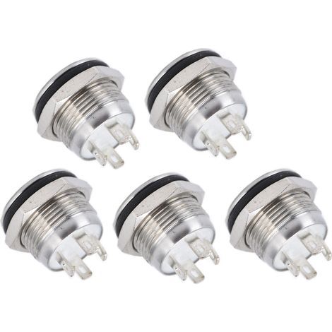 5-teiliger Edelstahl-Drucktaster mit flacher Oberseite und LED, automatischer Rückstellung, Netzteilzubehör, 12 mm DC 3–6 V, blau (1/5)