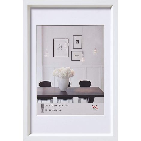 Cadre Photo Blanc 15 x 20 cm avec Passe-Partout, Cadre en Plastique Style Acier ES520W (1/3)