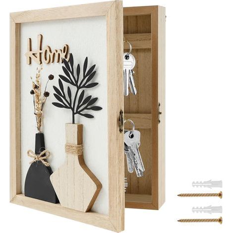 - Wandmontierter Schlüsselhalter - Schlüsselbox - 6 Haken - Praktische Aufbewahrung und Vintage-Dekoration - Eingangsbereich, Wohnzimmer, Flur - Braun - 20 x 6 x 27 cm (1/5)