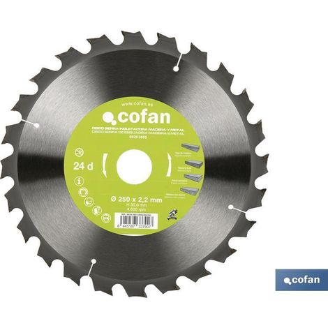 disco de sierra ingletadora para madera/metal ø250 x 2,2 x 30 mm, 24 dientes (1/4)