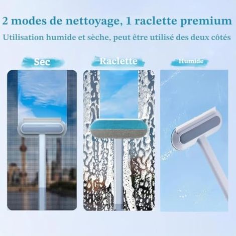 Raclette à vitres professionnelle, brosse multifonctionnelle pour animaux, nettoyant vitres avec raclette en silicone et brosse en microfibre, raclette à vitres pour douche, salle de bain, voiture (1/3)