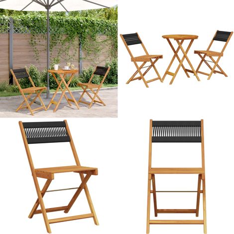 Ensemble de bistro 3 pcs noir polypropylène et bois massif - Ensemble De Bistro - Salon De Jardin - Mobilier De Jardin - Table Pliante - Chaise Pliante - Home & Living (1/5)