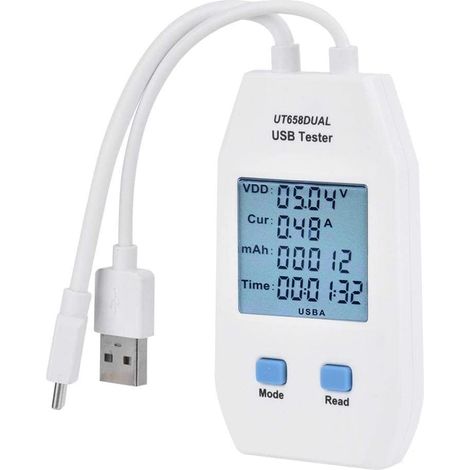USB Tester, LCD USB Tester Detector Voltmeter Ammeter Digital Power Capacity Tester Meter(UT658 Dual) (1/5)