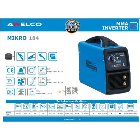 Saldatrice INVERTER ad elettrodo 160 Amp Awelco - MIKRO 184