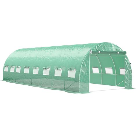 Serre tunnel 24m² dim. 8L x 3l x 2H m acier galvanisé PE vert (1/5)