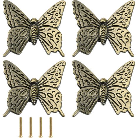 4x Poignée de Tiroir Papillon Bouton de Tiroir Créatif Forme Papillon Bouton d'armoire Poignées de Traction pour Armoire Tiroir boîte en Bois Boîtier 43x40x16mm Bronze Vert (1/5)