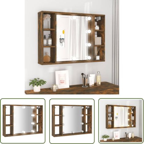 The Living Store Armoire à miroir avec LED Chêne fumé 76x15x55 cm - Armoire À Miroir - Meuble De Rangement - Armoire De Salle De Bain - Miroir LED - Éclairage LED (1/5)