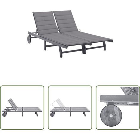 Chaise longue bois - Chaise longue de jardin 2 places avec coussin Gris Acacia (1/5)