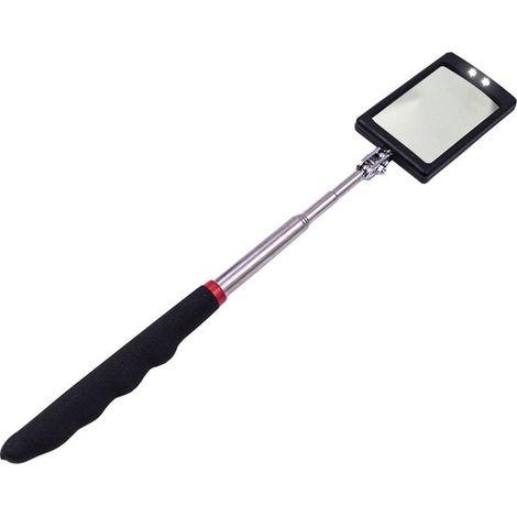 Ahlsen Inspektionsspiegel, teleskopisch, rechteckig, drehbar, um 360 Grad drehbar, mit 2 extra hellen LED-Lichtern (1/3)