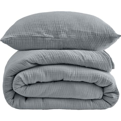 Muslin Bettwäsche Set 135x200 + 80x80 cm Rauchgrau
