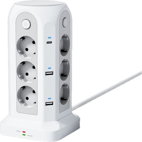 Station de Recharge USB Intelligente Verticale, Multiprise Tour avec Ports Type-C PD Charge Rapide pour Bureau Maison, Prise Multiple Verticale