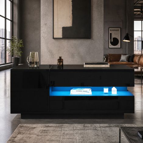 Table basse relevable 95x50x40 cm noire avec LED, rangement, panneaux de particules MEUBLIV (1/5)