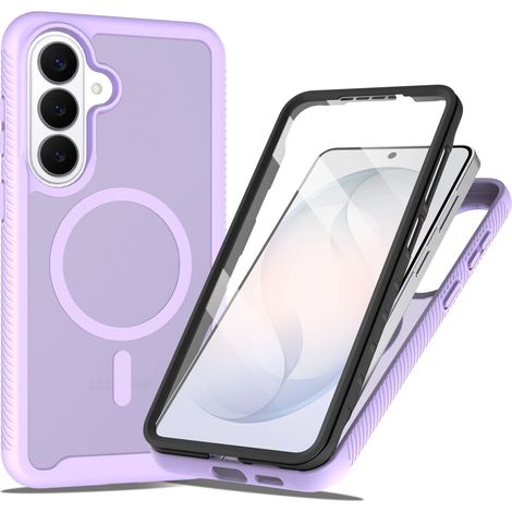 (Violet, Galaxy S24 Ultra) Coque de téléphone 2-en-1 antichoc, ultra-résistante, transparente et givrée, avec protection d'écran magnétique (1/5)