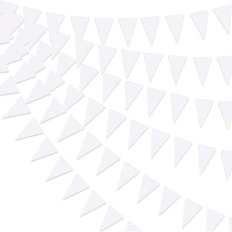 1 Guirlande de drapeaux, 45 fanions triangulaires, 12 mètres, blanc, réutilisable, intérieur extérieur, anniversaire Noël(Q3 : Nouveaux produits pour le mois d'août) (1/5)